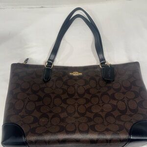 Coach Brown and Black Signature Tote Bag
